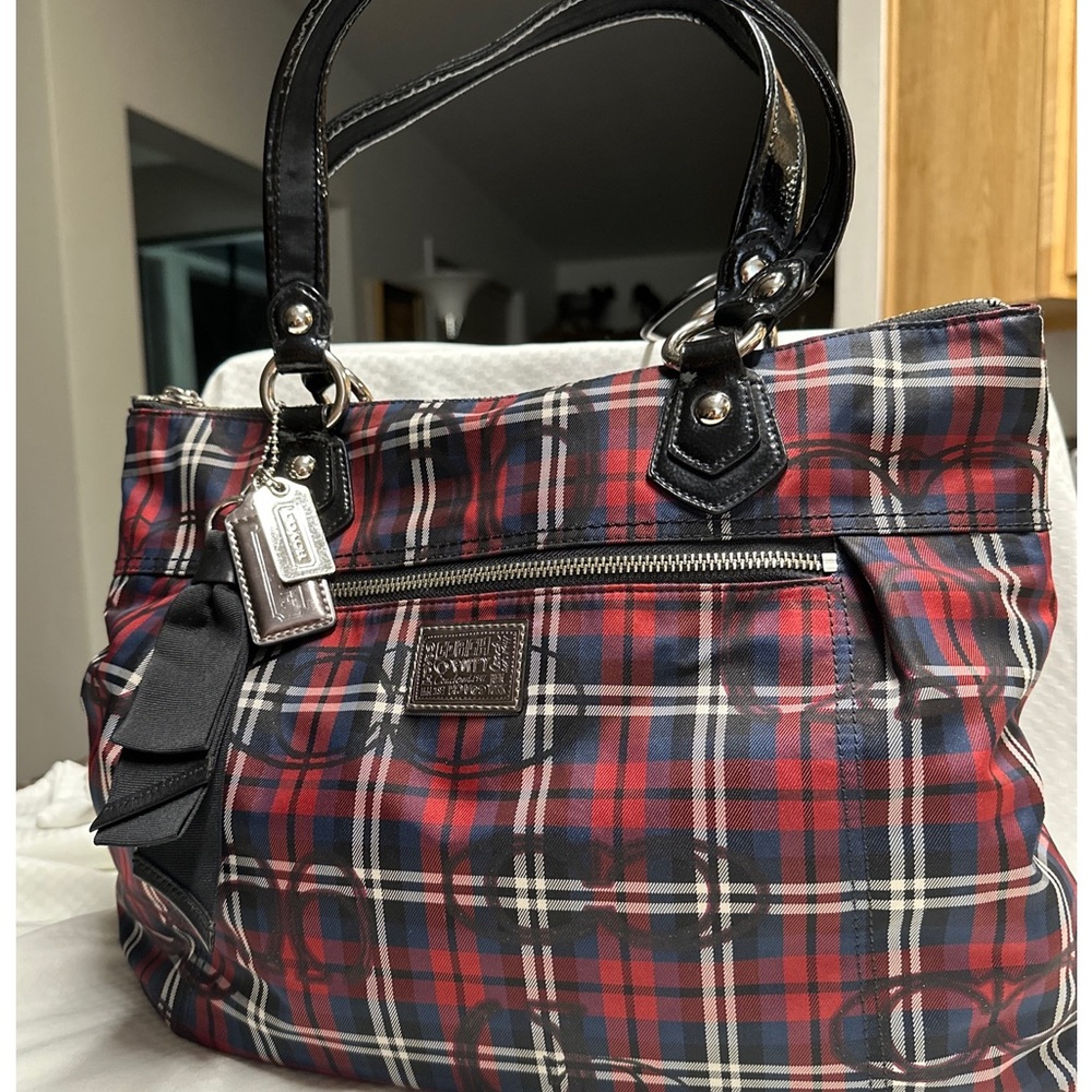 COACH 18713 Poppy Tartan Signature Plaid Glam Tote Shoulder Bag